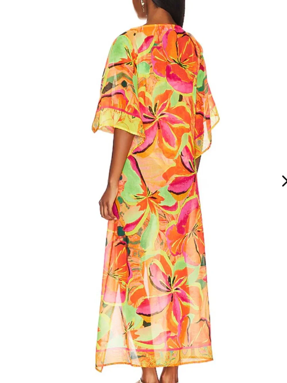 Agua Bendita x Revolve Floral Swim Cover Up Tunic One Size NWT Tassel Kaftan - Picture 4 of 9